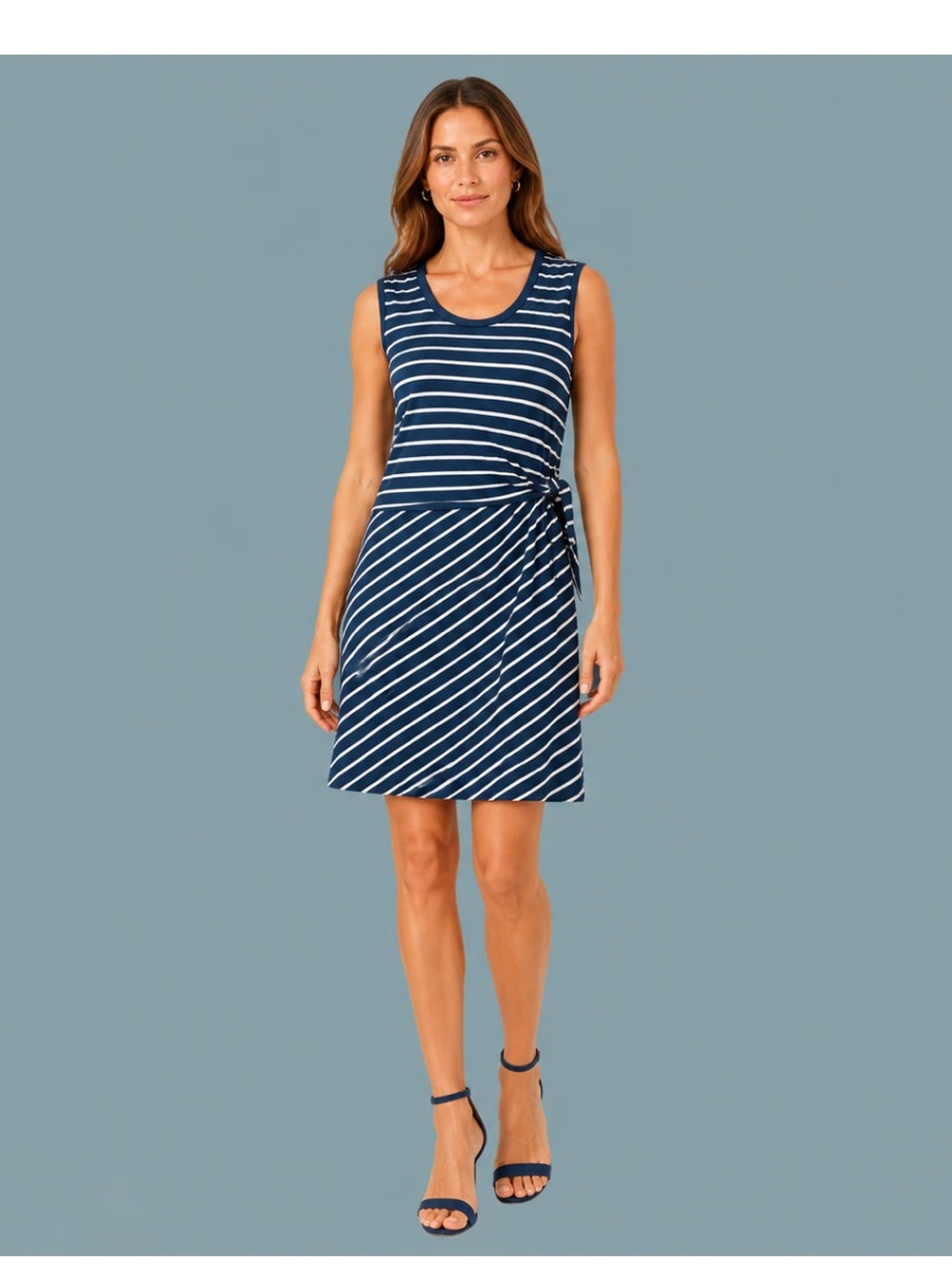 Vineyard Vines Size Medium Blue Nautical Stripe Knot Tie Performance Knit Dress